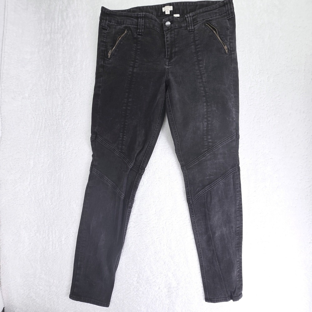 Vintage J Crew Womens Black Skinny Jeans 90s Twee Biker Moto Punk Size 14 36x30